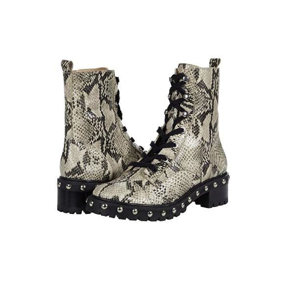 SCHUTZ Shoes - Schutz Studded Snake-Print Leather Combat Boots - NEW 6.5